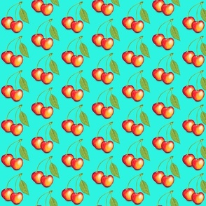 twin cherries on cyan blue