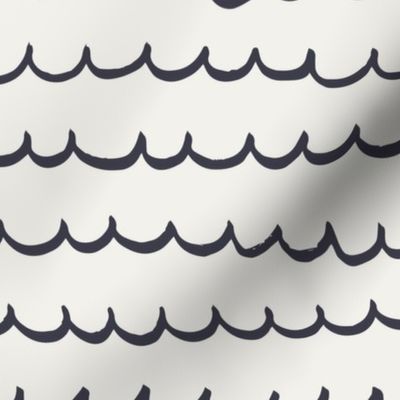 Ocean waves doodles offwhite/navy by DEINKI (medium scale)