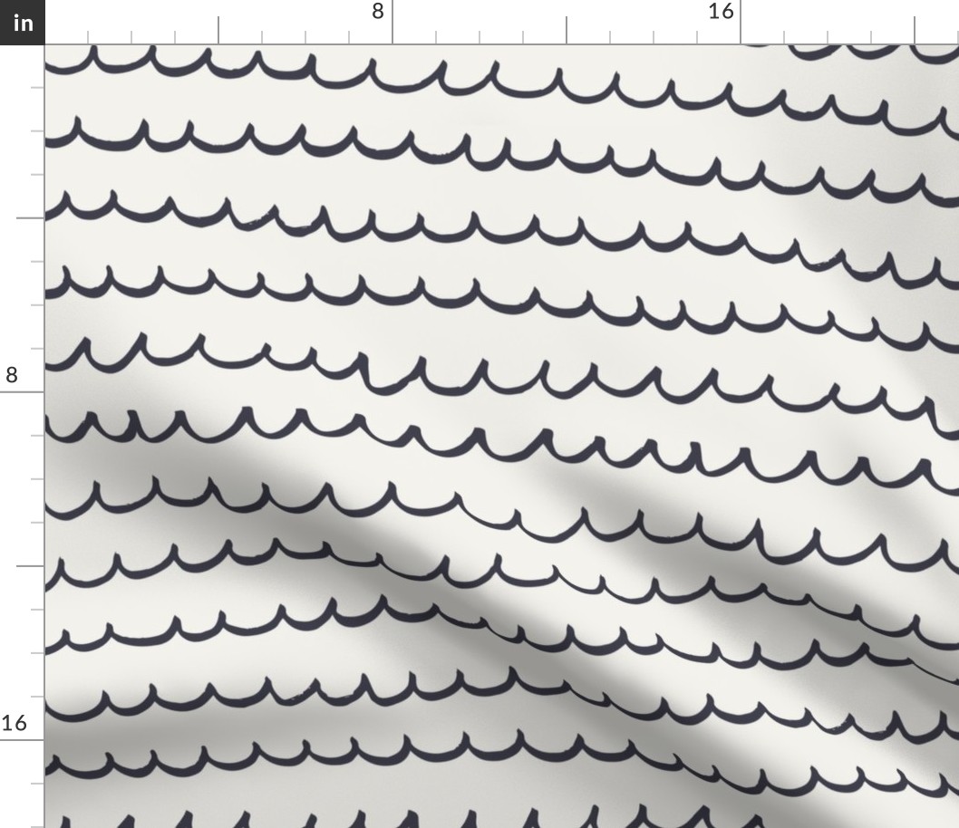 Ocean waves doodles offwhite/navy by DEINKI (medium scale)