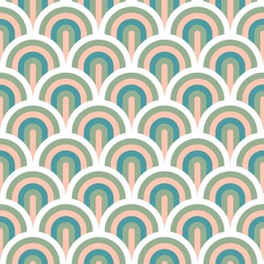 Pastel Art Deco waves peach jade green teal Wallpaper