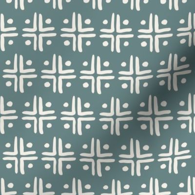 abstract mudcloth geo - dark teal and cream