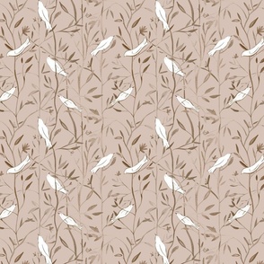Birds and Branches - brown and beige small version