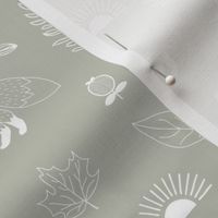 Wild fall foxes leaves and woodland garden kids design mist green white  