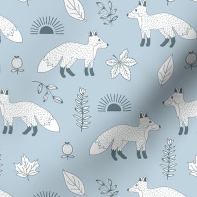 Wild fall foxes leaves and woodland garden kids design soft baby blue boys 