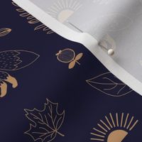 Wild fall foxes leaves and woodland garden kids design gold navy blue 