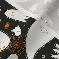 Cute Halloween Ghosts and Spiders / Dark Gray / Small Scale