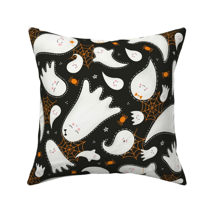 Cute Halloween Ghosts and Spiders / Dark Fabric | Spoonflower