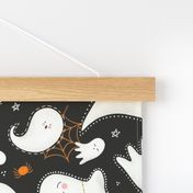 Cute Halloween Ghosts and Spiders / Dark Gray