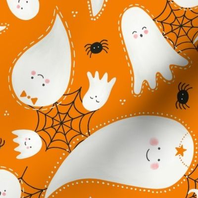 Cute Halloween Ghosts and Spiders / Orange