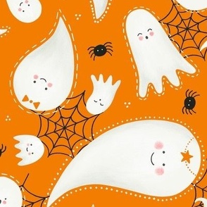 Cute Halloween Ghosts and Spiders / Orange