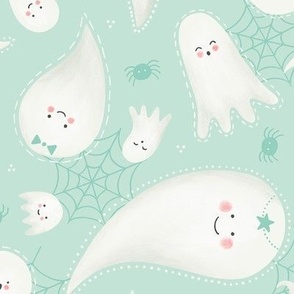 Cute Pastel Green Halloween Ghosts