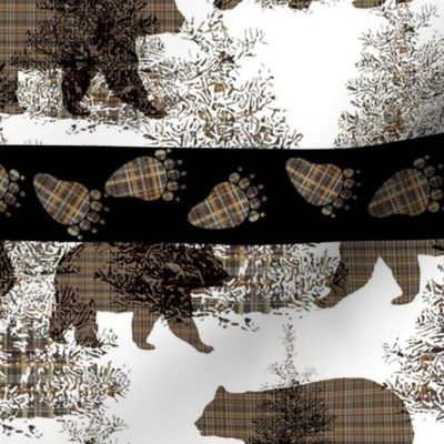 Fir Tree Plaid Bears and Bear Tracks