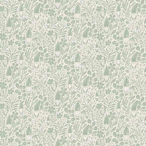 Garden Gnomes - sage green and cream - small scale