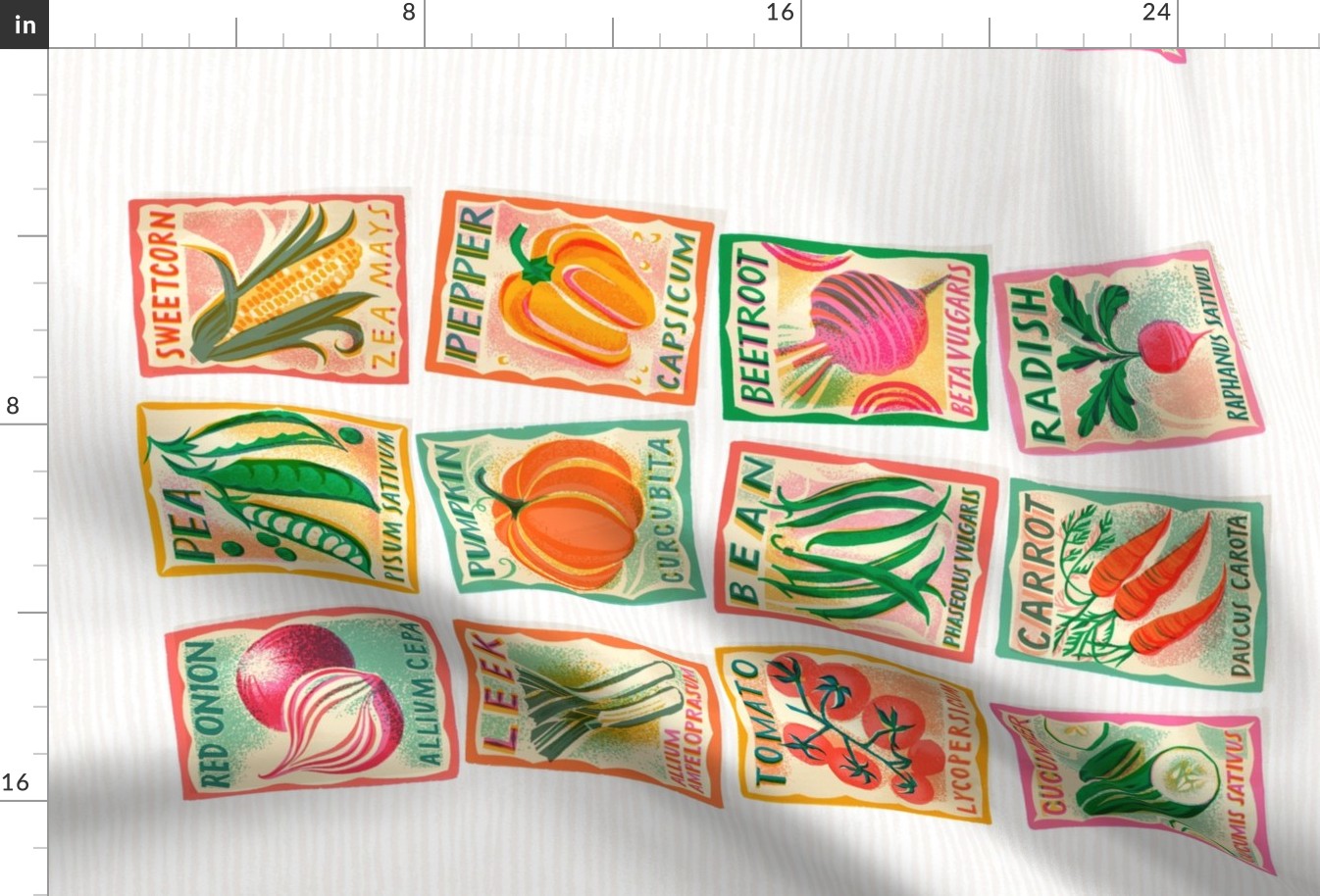 Tea towel / Vegetable seed packet / ivory