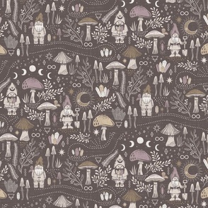 Earthy magical forest gnomes with crystals - small, taupe