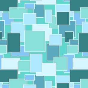 Geometric Aquamarines (Ocean Greens and Blues) (Mondrian Style shapes)