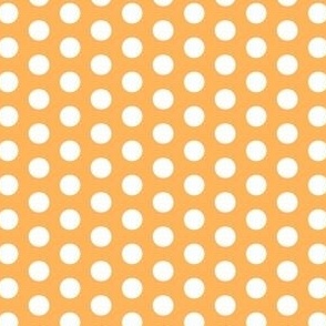White polka dots on orange background