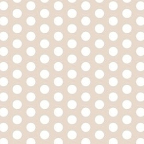 White polka dots on light beige background