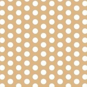 White polka dots on light brown background