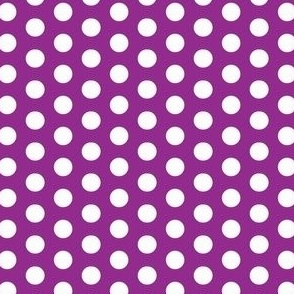 White polka dots on purple background