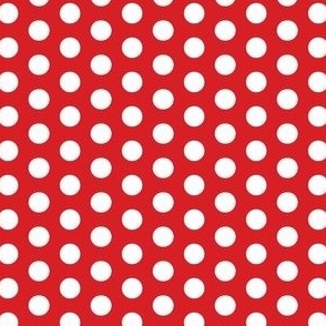 White polka dots on red background