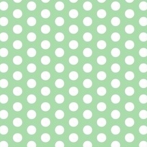 White polka dots on a light green background 
