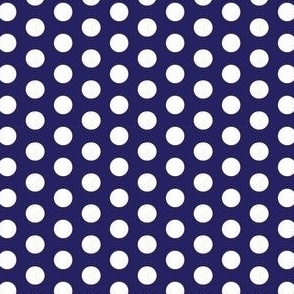 White polka dots on a dark blue background 