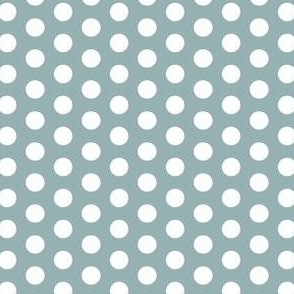 White Polka dots on light blue background 