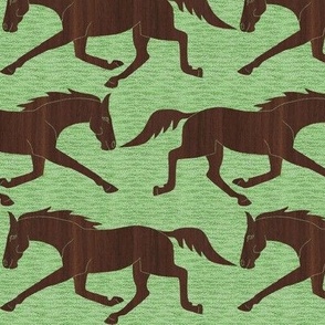 Trotting Walnut Wood Horses on Green