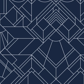 art deco neutral wallpaper - navy and silver