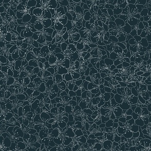 Floral wall line drawing on dark blue