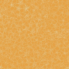 Floral wall line drawing on Turmeric yellow