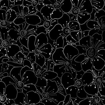 Floral wall line drawing on White and Black