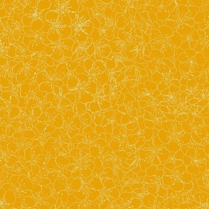 Floral wall line drawing on Golden yellow 