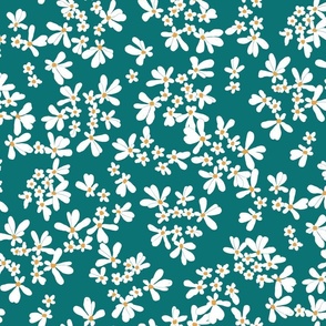 Ditsy White Wildflowers on Teal blue large