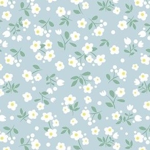 Ditsy tiny fairy flowers on light grey blue