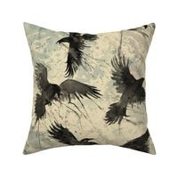 Watercolor crows on sepia background