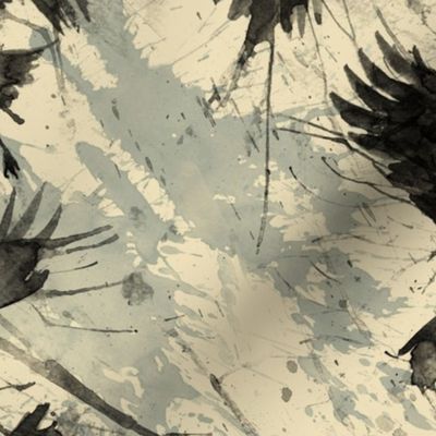 Watercolor crows on sepia background