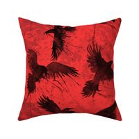 Watercolor crows on red background, gothic version 