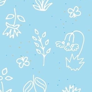 Hand Drawn Floral in Baby blue
