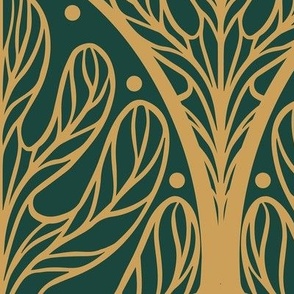 Art Deco Autumn Oak Leaf in Green and Gold - Extra Large