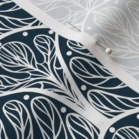 Art Deco Autumn Oak Leaf in Nautical Navy and White - Medium