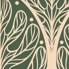 Art Deco Autumn Oak Leaf in Spruce Green and Retro Cream - Extra Large