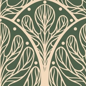 Art Deco Autumn Oak Leaf in Spruce Green and Retro Cream - Large