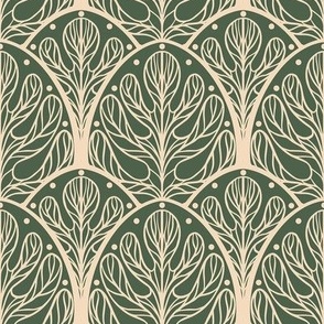 Art Deco Autumn Oak Leaf in Spruce Green and Retro Cream - Medium