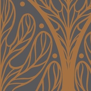 Art Deco Autumn Oak Leaf in Brown and Grey - Extra Large