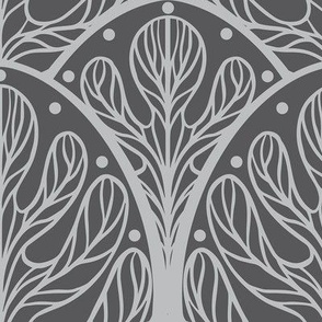 Art Deco Autumn Oak Leaf in Grey - Large