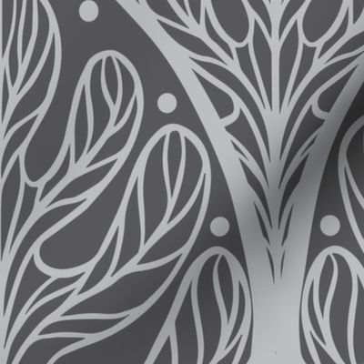 Art Deco Autumn Oak Leaf in Grey - Extra Large