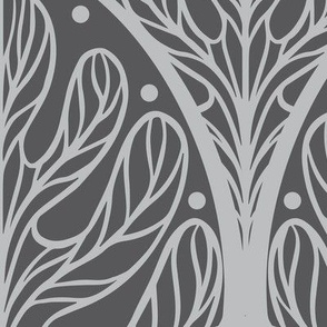 Art Deco Autumn Oak Leaf in Grey - Extra Large