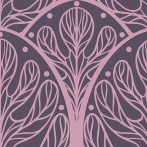 Art Deco Autumn Oak Leaf in Mauve and Plum Purple - Large